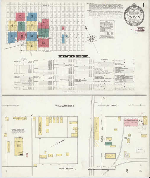Aiken South Carolina 1909 - Fire Insurance Index - Old Map Reprint