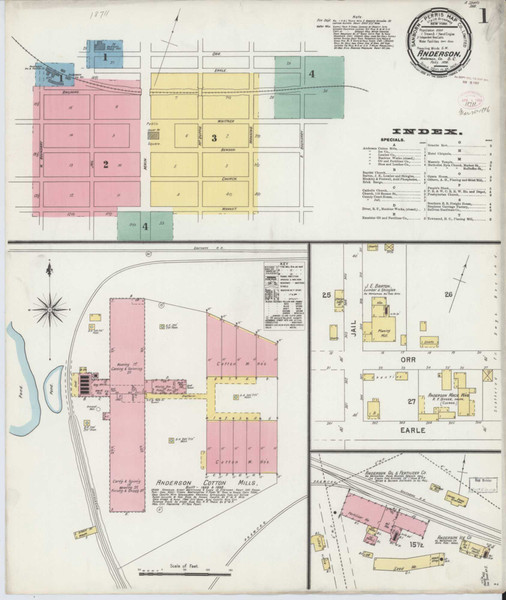 Anderson South Carolina 1896 - Fire Insurance Index - Old Map Reprint