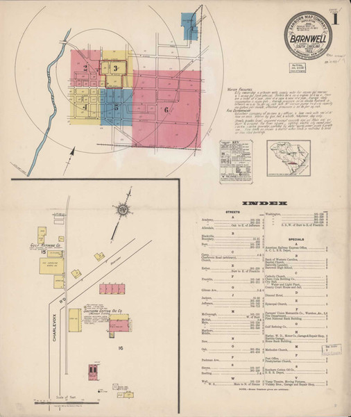 Barnwell South Carolina 1922 - Fire Insurance Index - Old Map Reprint