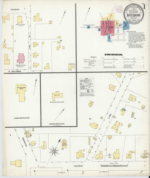 Batesburg South Carolina 1908 - Fire Insurance Index - Old Map Reprint