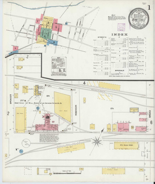 Bennettsville South Carolina 1906 - Fire Insurance Index - Old Map Reprint
