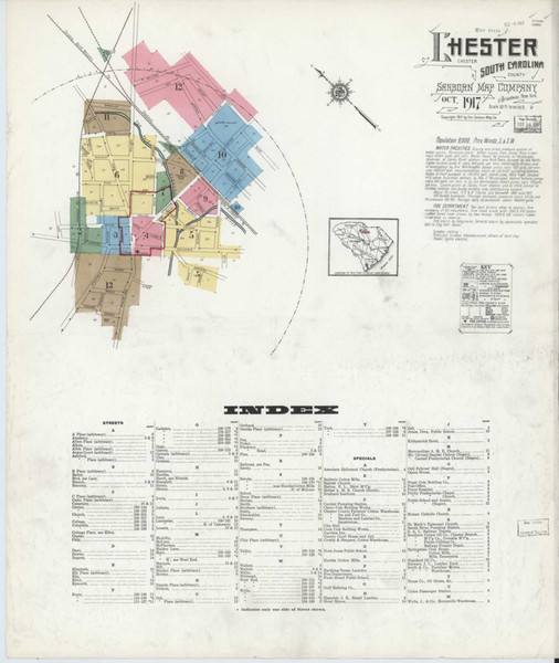 Chester South Carolina 1917 - Fire Insurance Index - Old Map Reprint