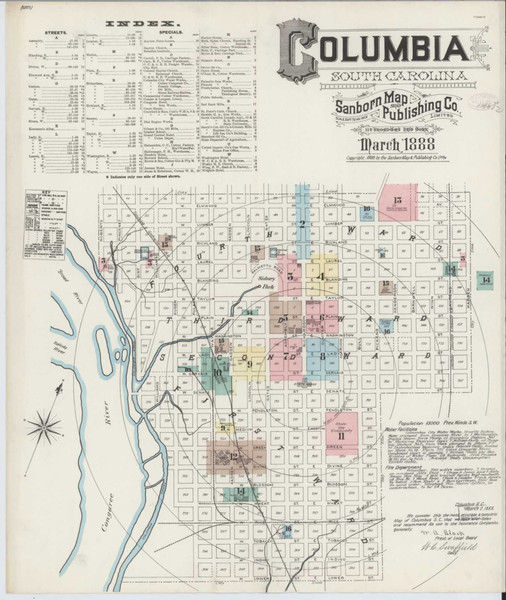 Columbia South Carolina 1888 - Fire Insurance Index - Old Map Reprint