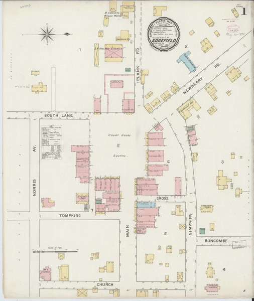 Edgefield South Carolina 1894 - Fire Insurance Index - Old Map Reprint