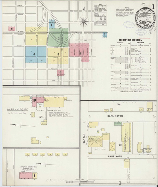 Florence South Carolina 1898 - Fire Insurance Index - Old Map Reprint