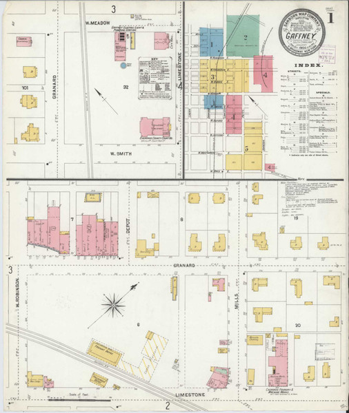 Gaffney South Carolina 1904 - Fire Insurance Index - Old Map Reprint