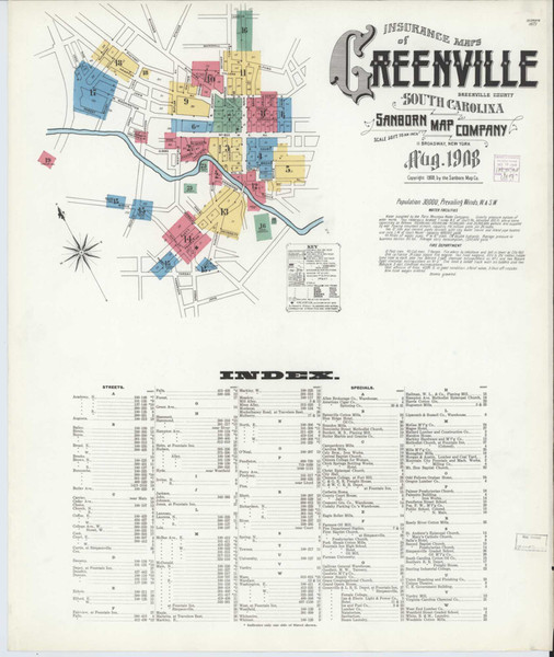 Greenville South Carolina 1908 - Fire Insurance Index - Old Map Reprint