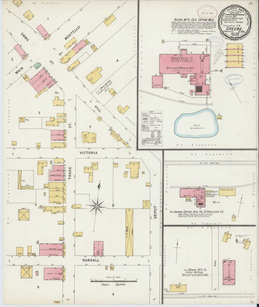 Greer South Carolina 1898 - Fire Insurance Index - Old Map Reprint