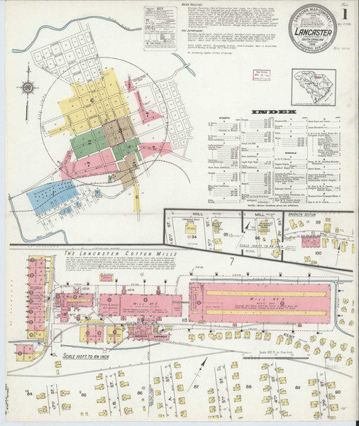 Lancaster South Carolina 1916 - Fire Insurance Index - Old Map Reprint