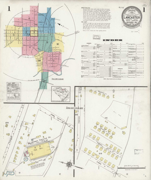 Lancaster South Carolina 1924 - Fire Insurance Index - Old Map Reprint