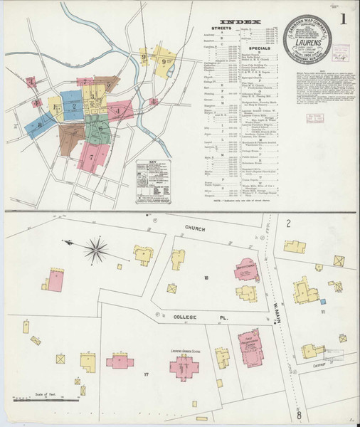 Laurens South Carolina 1906 - Fire Insurance Index - Old Map Reprint
