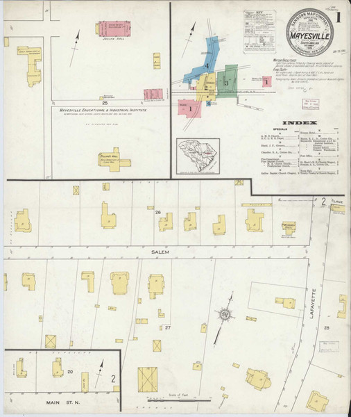 Mayesville South Carolina 1915 - Fire Insurance Index - Old Map Reprint