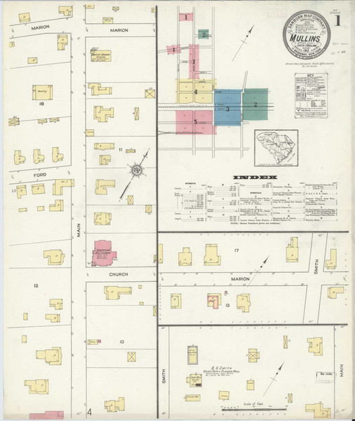 Mullins South Carolina 1913 - Fire Insurance Index - Old Map Reprint