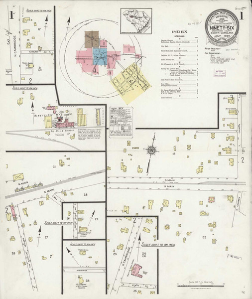 Ninety Six South Carolina 1925 - Fire Insurance Index - Old Map Reprint