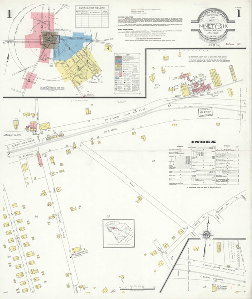 Ninety Six South Carolina 1934 - Fire Insurance Index - Old Map Reprint
