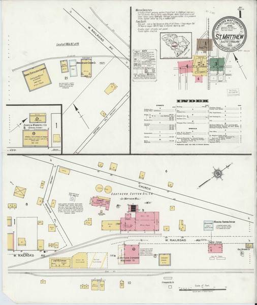 Saint Matthews South Carolina 1920 - Fire Insurance Index - Old Map Reprint