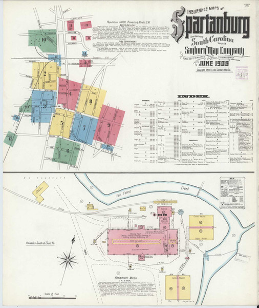 Spartanburg South Carolina 1908 - Fire Insurance Index - Old Map Reprint