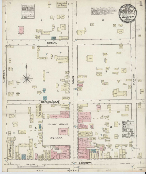 Sumter South Carolina 1884 - Fire Insurance Index - Old Map Reprint