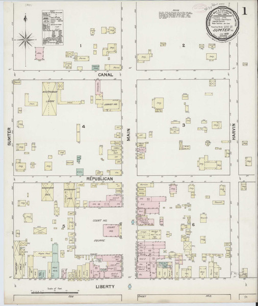 Sumter South Carolina 1889 - Fire Insurance Index - Old Map Reprint