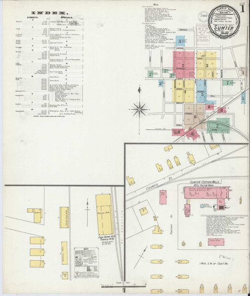 Sumter South Carolina 1899 - Fire Insurance Index - Old Map Reprint