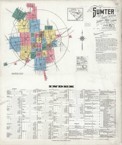 Sumter South Carolina 1923 - Fire Insurance Index - Old Map Reprint