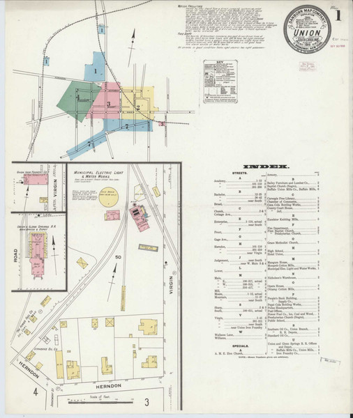 Union South Carolina 1910 - Fire Insurance Index - Old Map Reprint