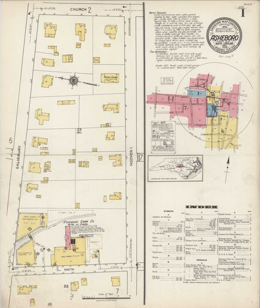 Asheboro North Carolina 1922 - Fire Insurance Index - Old Map Reprint