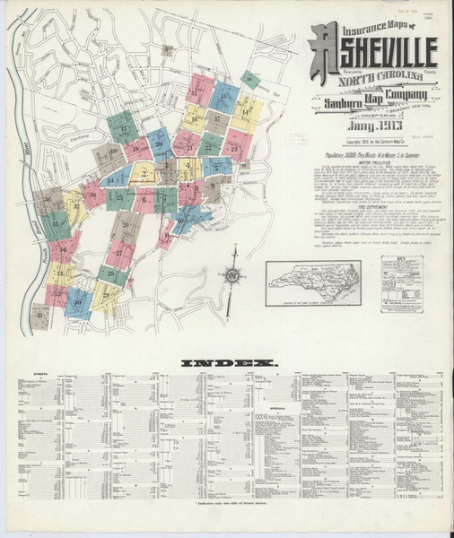 Asheville North Carolina 1913 - Fire Insurance Index - Old Map Reprint