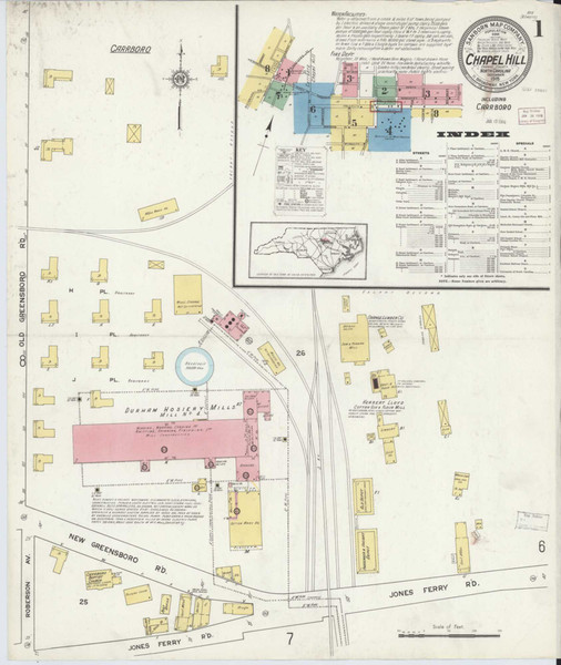 Chapel Hill North Carolina 1915 - Fire Insurance Index - Old Map Reprint