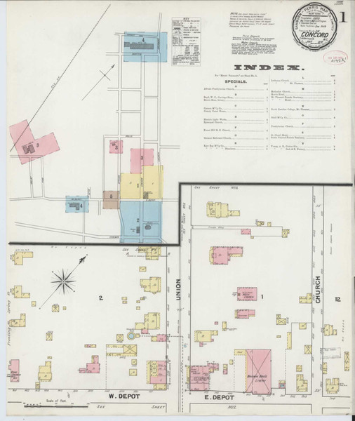 Concord North Carolina 1892 - Fire Insurance Index - Old Map Reprint