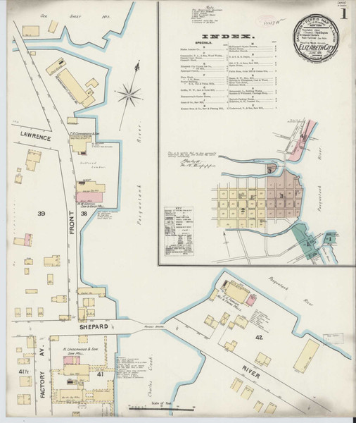 Elizabeth City North Carolina 1891 - Fire Insurance Index - Old Map Reprint