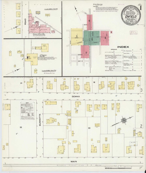 Enfield North Carolina 1909 - Fire Insurance Index - Old Map Reprint