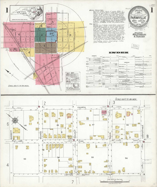 Farmville North Carolina 1923 - Fire Insurance Index - Old Map Reprint