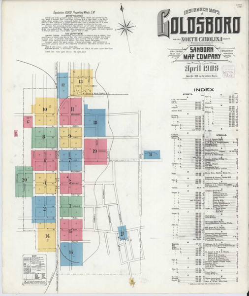 Goldsboro North Carolina 1908 - Fire Insurance Index - Old Map Reprint