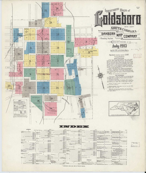 Goldsboro North Carolina 1913 - Fire Insurance Index - Old Map Reprint