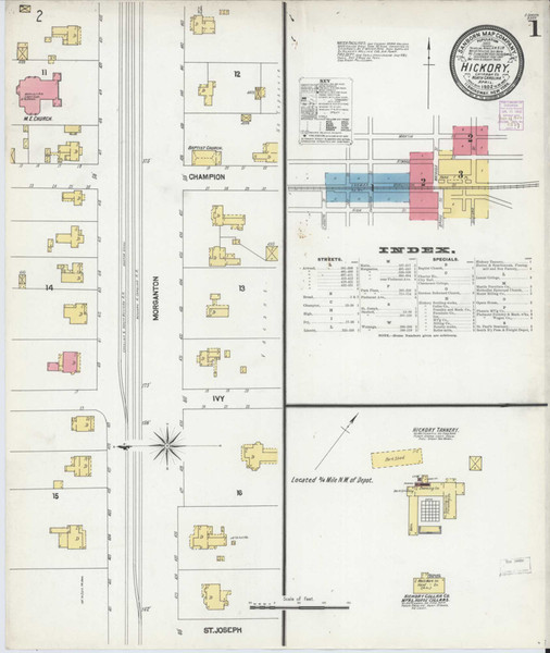 Hickory North Carolina 1902 - Fire Insurance Index - Old Map Reprint