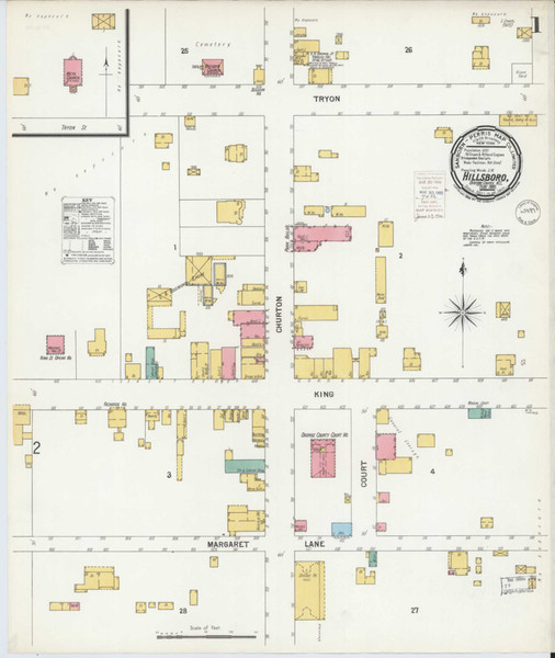 Hillsboro North Carolina 1900 - Fire Insurance Index - Old Map Reprint