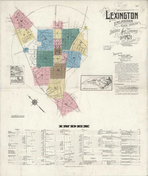 Lexington North Carolina 1923 - Fire Insurance Index - Old Map Reprint