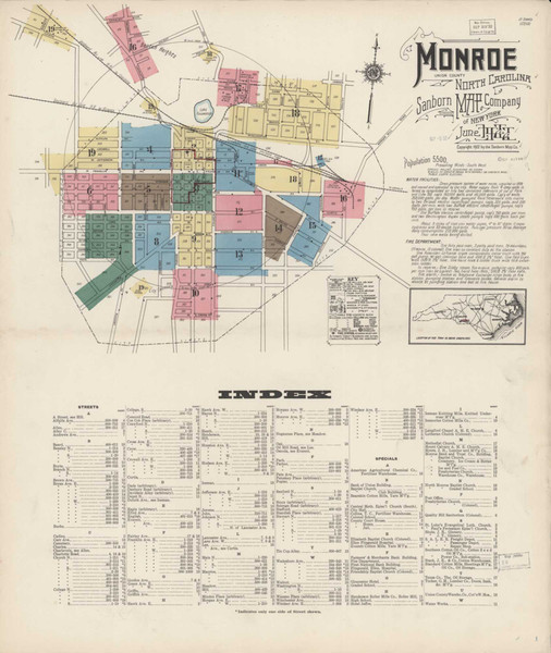 Monroe North Carolina 1922 - Fire Insurance Index - Old Map Reprint
