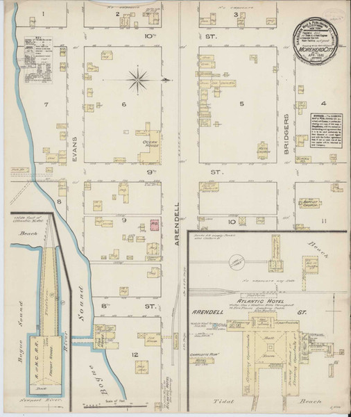 Morehead City North Carolina 1885 - Fire Insurance Index - Old Map Reprint