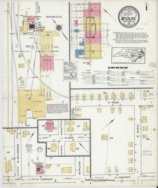 Mount Olive North Carolina 1920 - Fire Insurance Index - Old Map Reprint