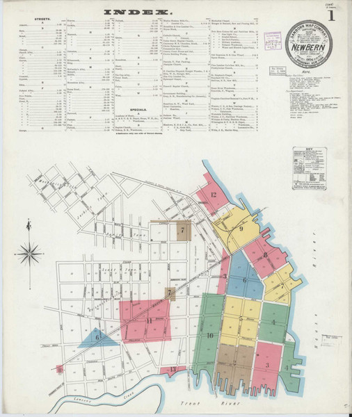 New Bern North Carolina 1904 - Fire Insurance Index - Old Map Reprint
