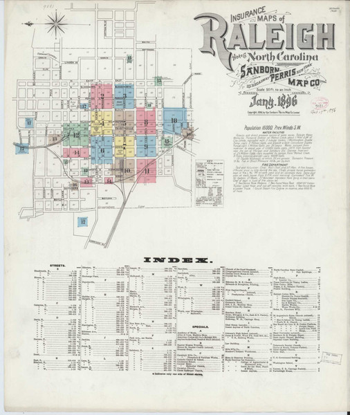 Raleigh North Carolina 1896 - Fire Insurance Index - Old Map Reprint