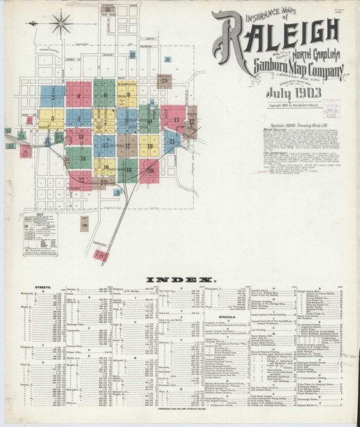 Raleigh North Carolina 1903 - Fire Insurance Index - Old Map Reprint