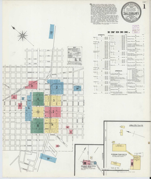 Salisbury North Carolina 1902 - Fire Insurance Index - Old Map Reprint