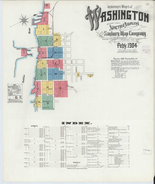 Washington North Carolina 1904 - Fire Insurance Index - Old Map Reprint