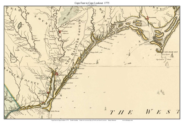 Cape Fear to Cape Lookout, 1775 - North Carolina Regions Custom Mouzon