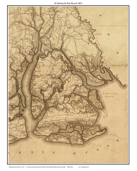 St Helena & Port Royal, 1825 South Carolina - Old Map Custom Reprint - Beaufort District - Mills Atlas LC