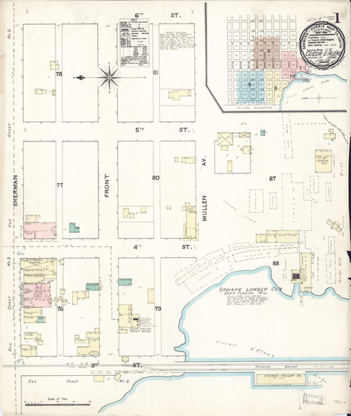 Coeur D'Alene Idaho 1891 - Fire Insurance Index - Old Map Reprint