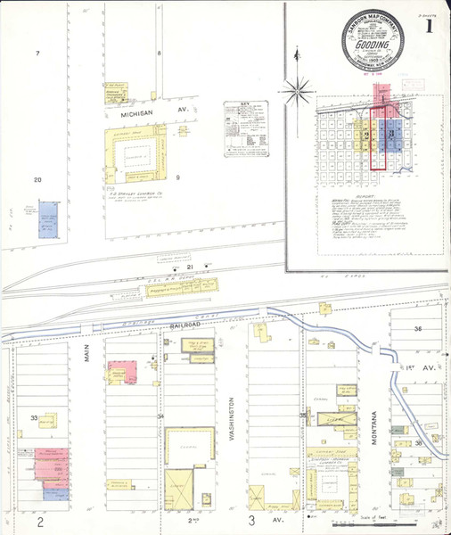 Gooding Idaho 1909 - Fire Insurance Index - Old Map Reprint